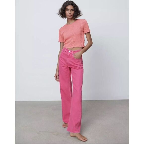 ✨Zara Pink Jacquard Crop Pink Sz Small Top✨ - Picture 2 of 10